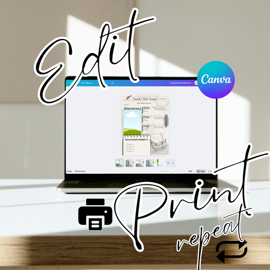 Vintage Writer Book Review - Editable Canva Template