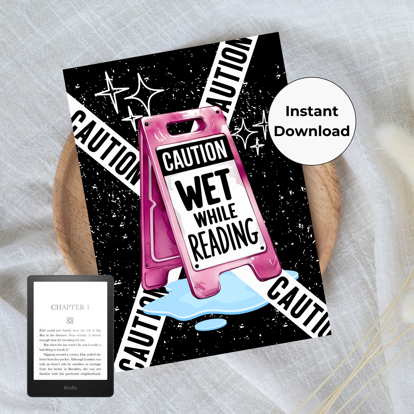 Caution Wet While Reading - Kindle Insert (Printable)