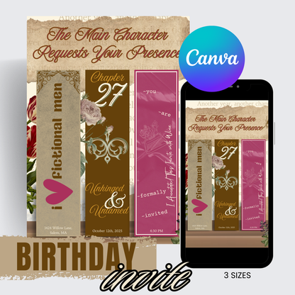 Cute Book Birthday Invitation - Editable Canva Template