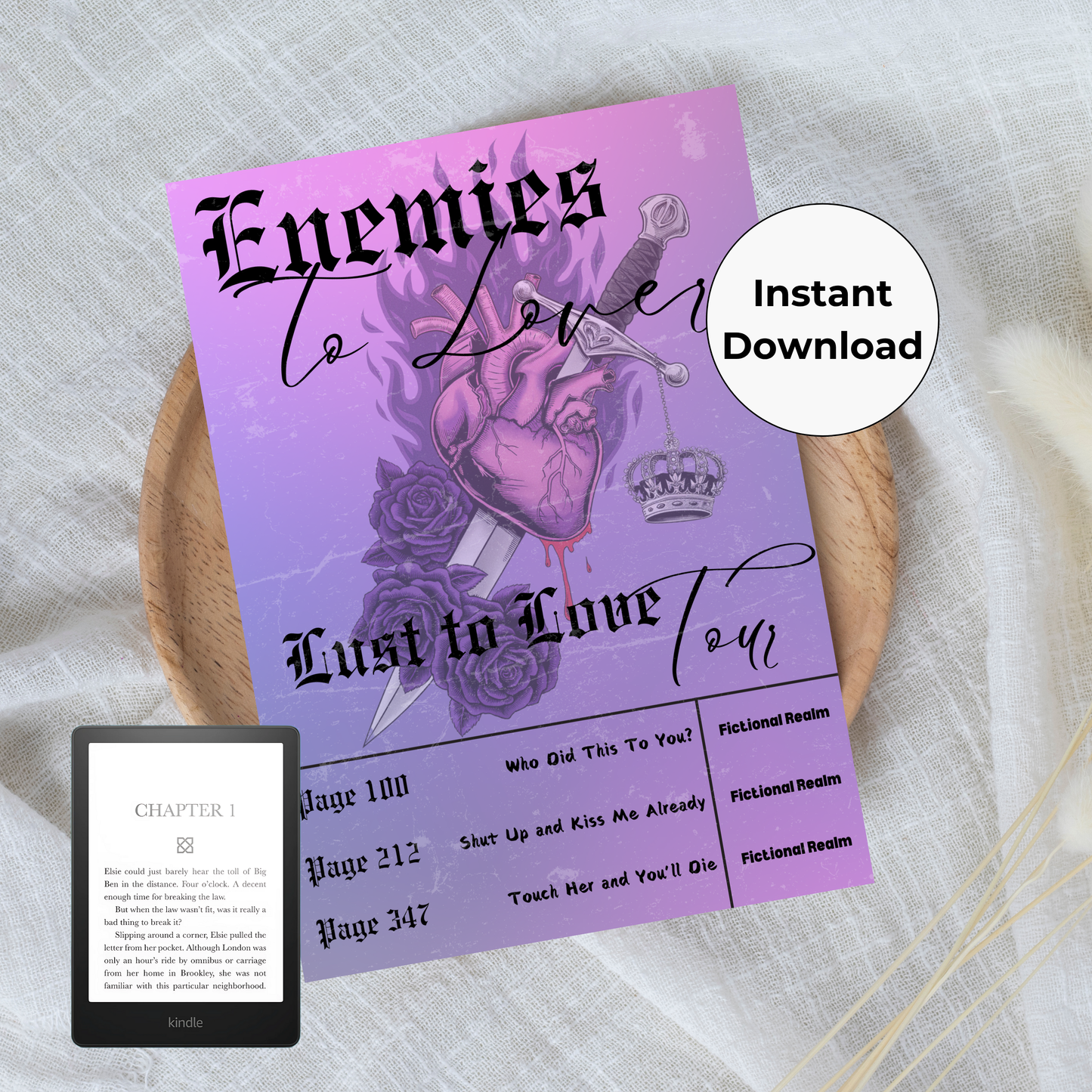 Enemies to Lovers Tour Printable Kindle Insert
