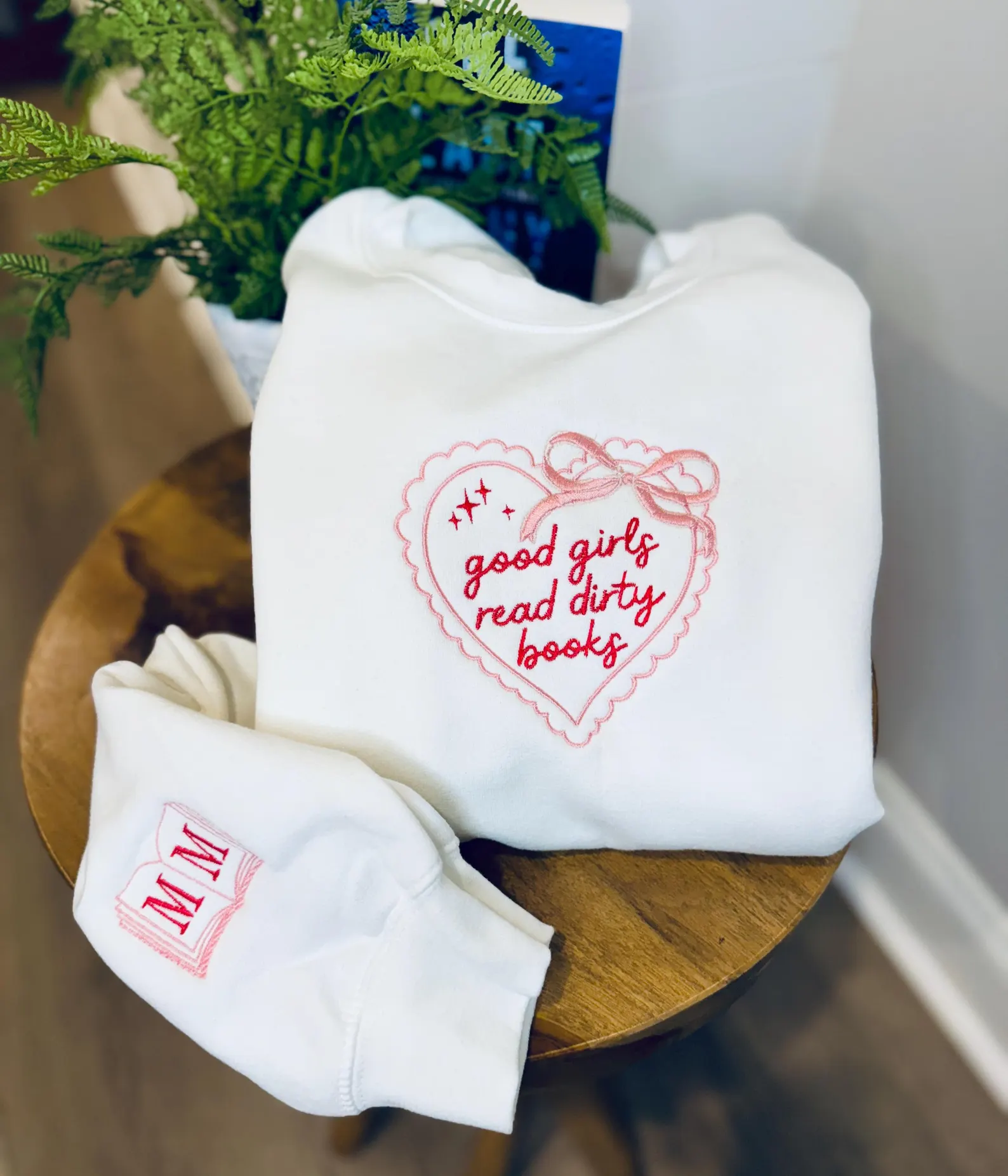 good girls read dirty books embroidered sweatshirt