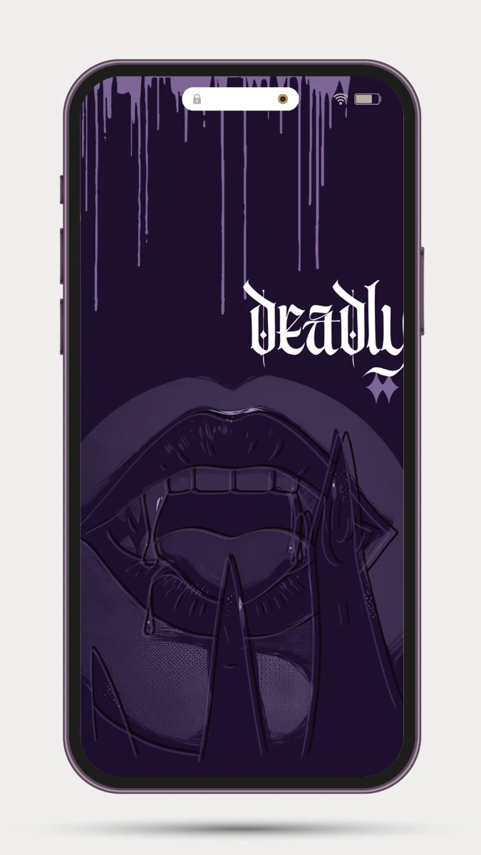 deadly wallpaper shown on an iPhone mockup