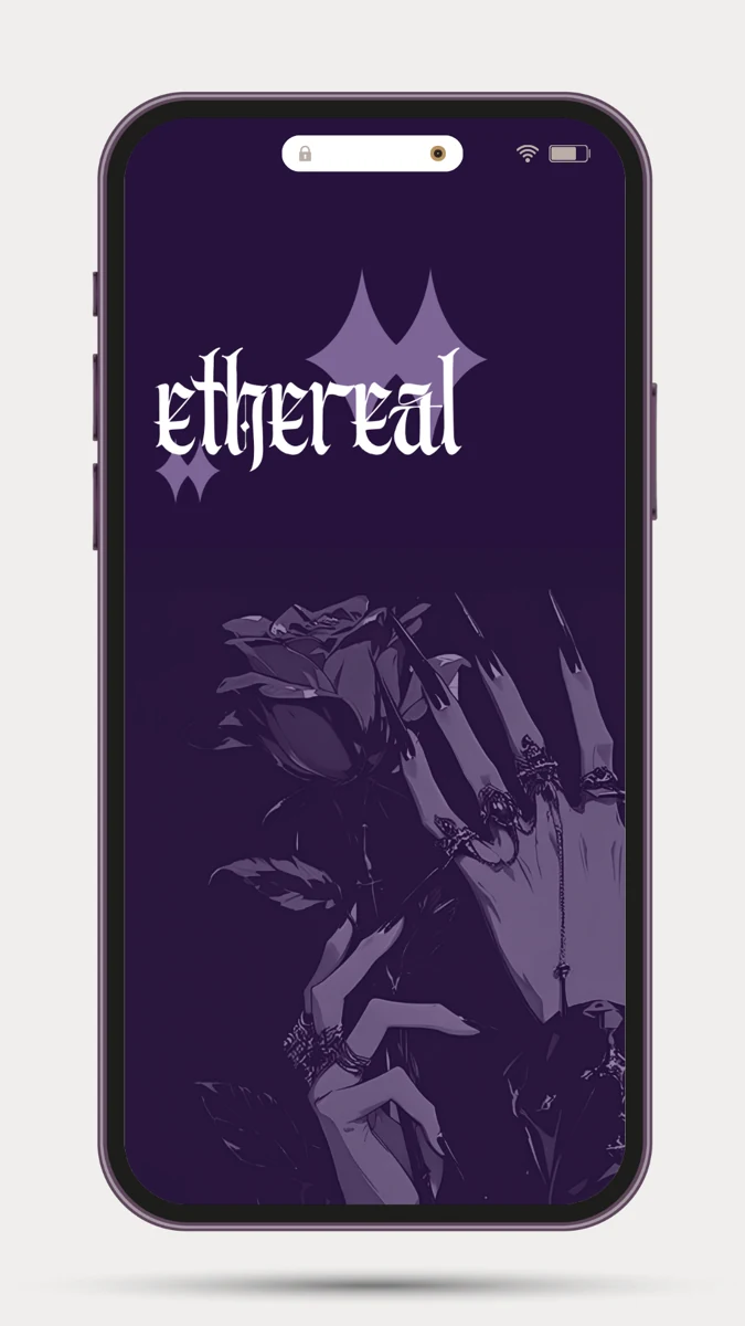ethereal wallpaper shown on an iPhone mockup