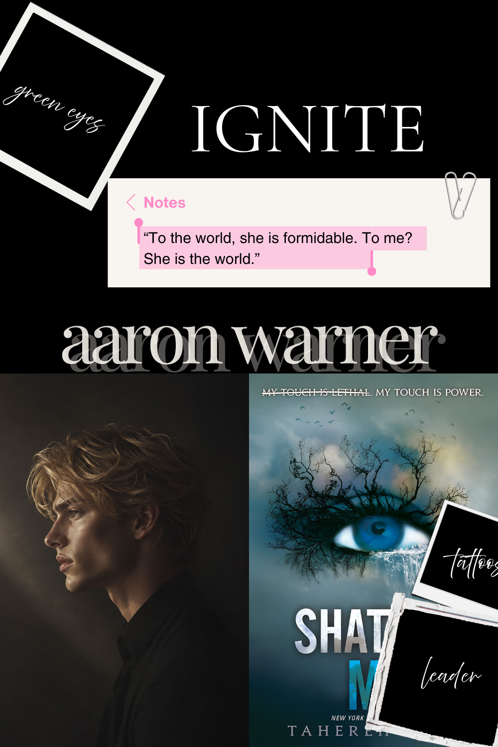 Aaron Warner dark romance moodboard - morally gray book boyfriend from Shatter Me