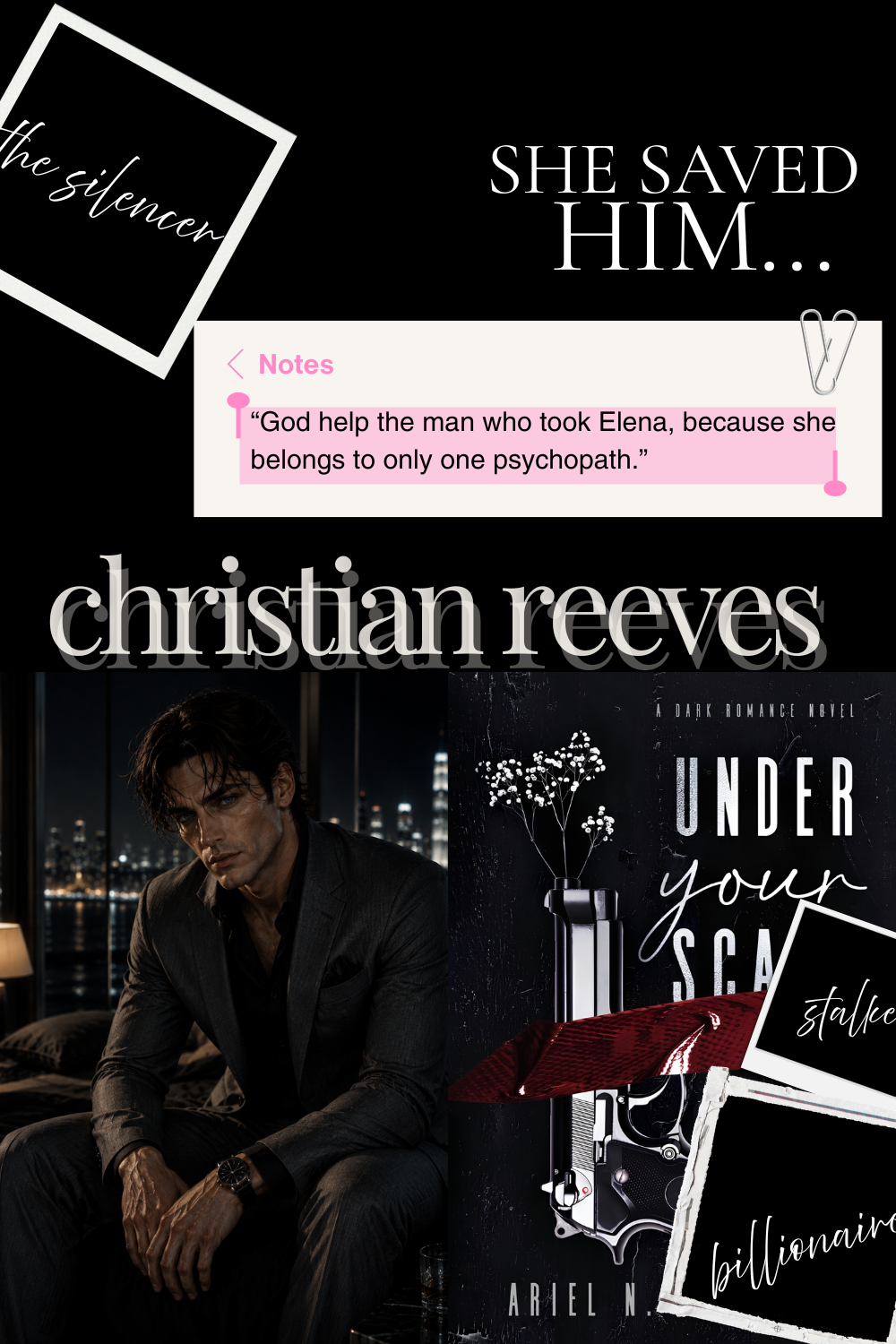 Christian Reeves dark romance moodboard - morally gray book boyfriend from Under Your Scars