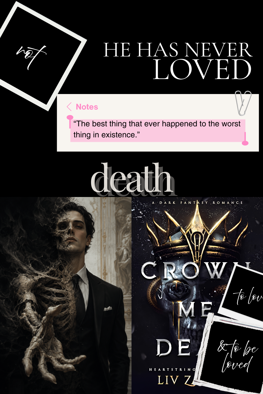 Death dark romance moodboard - morally gray book boyfriend from Crown Me Dead