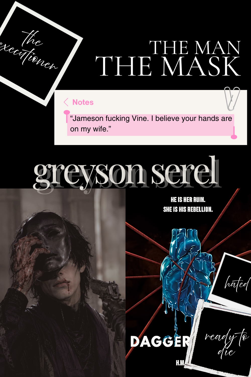 Greyson Serel dark romance moodboard - morally gray book boyfriend from Daggermouth