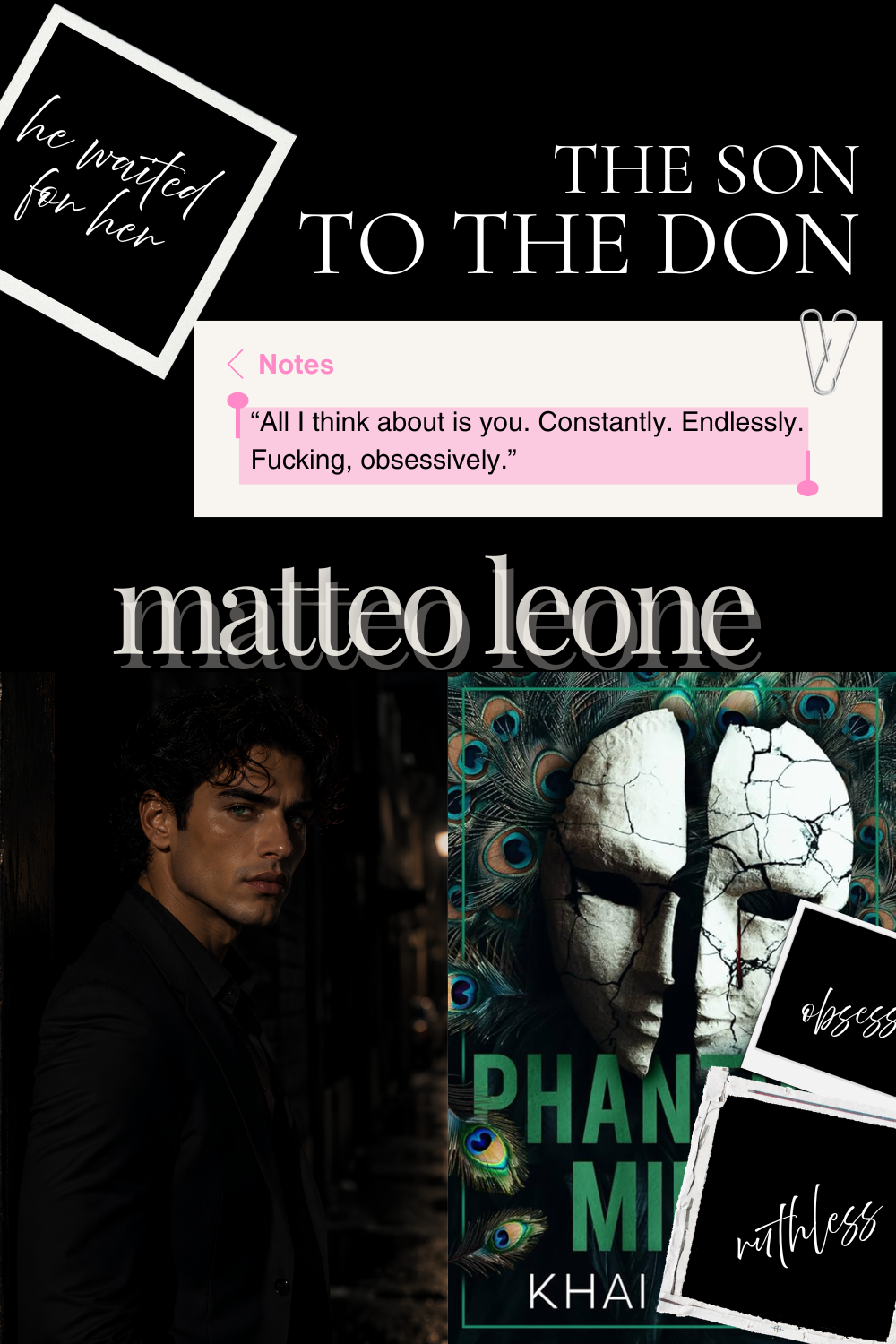 Matteo Leone dark romance moodboard - morally gray book boyfriend from Phantom Mine