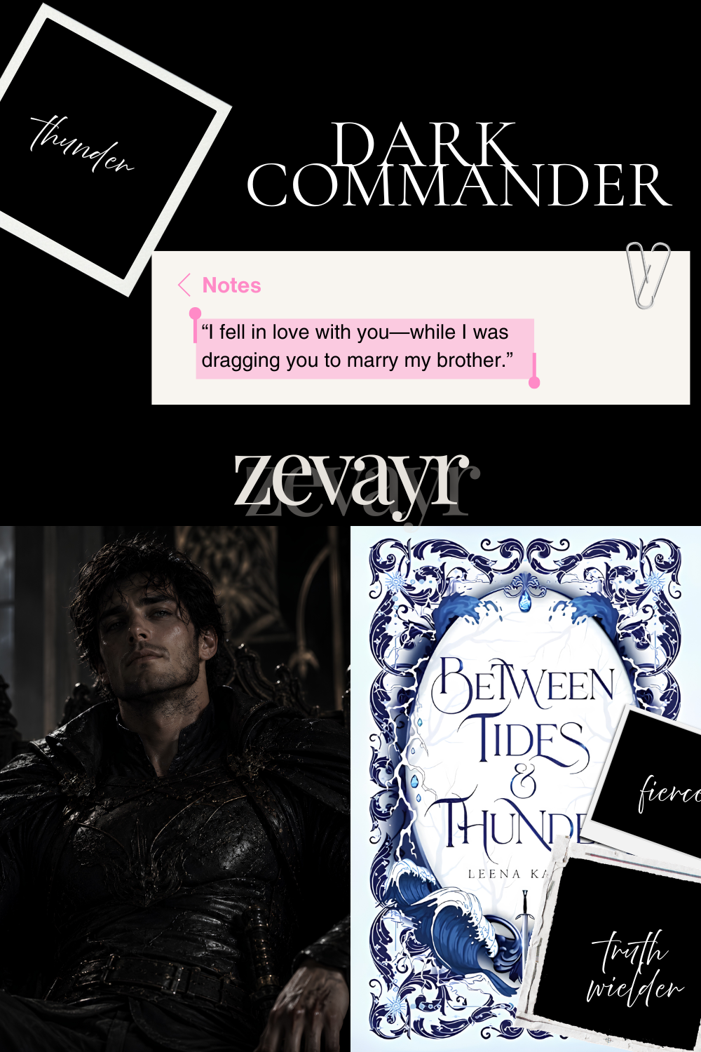 Zevayr dark romance moodboard - morally gray book boyfriend from Between Tides & Thunder